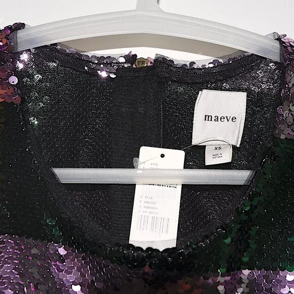 NWT Anthropologie Maeve Short-Sleeve Sequin Striped Top in Purple Motif - Picture 6 of 6